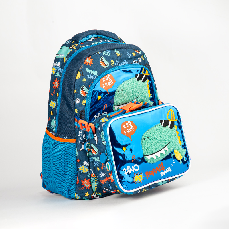 ست كوله پشتي به همراه ظرف غذا دايناسور