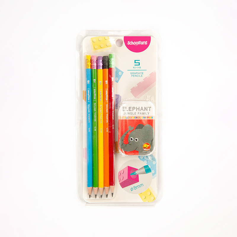 مداد مشکی پاک‌کن‌دار بلیستر ۵ عددی به همراه تراش لگویی